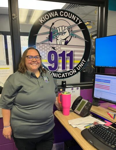 Lastly, it’s me! My name is Krista Amaro, for those who don’t know me. I am the Office Manager/Dispatch Supervisor for Kiowa County. I’m going on my 13th year working here. I celebrated my 19th year as a telecommunicator in February this year. I am on the KS APCO and NENA boards. I represent PSAP’s under 75,000 on the KS 911 Coordinating Council board, I was fortunate enough to attend 911 Goes to Washington and was the state captain for Kansas. I love attending conferences and trainings to better our center for our people. Our 911 center can video to 911, text to 911, we can even text in over 70 different languages. There are one of us on at a time. That means one person making it all happen when there’s an accident, medical emergency, and so much more. We have a new recording system that transcribes the calls for us and so much more technology. I wouldn’t be who I am without all these other ladies that make up our team. We also need to give a shout out to our Sheriff Kendal Lothman. Without his support, we wouldn’t have the opportunities we do. When I’m not at work, I enjoy spending time with my family. Thank you Kiowa County for giving me the opportunity to do what I love every day. 🖤💛